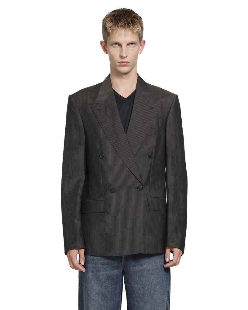 Gucci Pinstripe Wool Mohair Blazer Brown