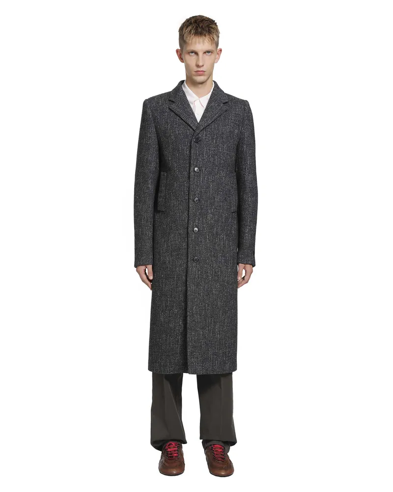 Prada Single-Breasted Wool Blend Coat Grey