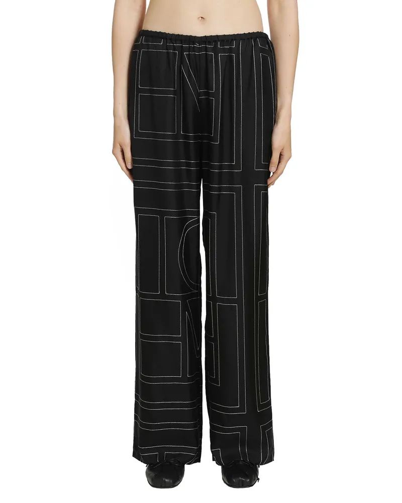 Totême Monogram Silk PJ Bottoms Black&white