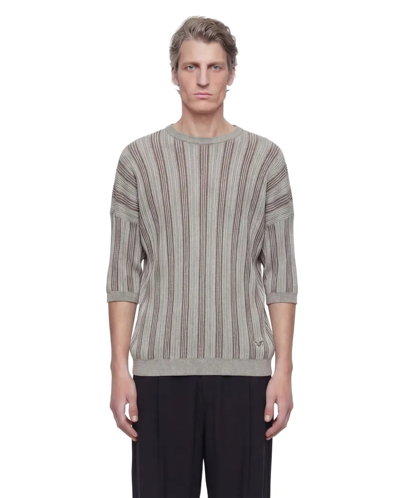 Emporio Armani Ribbed Lyocell-blend Sweater Beige