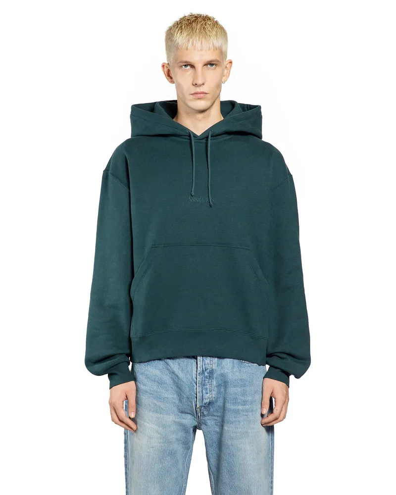 Saint Laurent Drawstring Kangaroo Pocket Hoodie Green