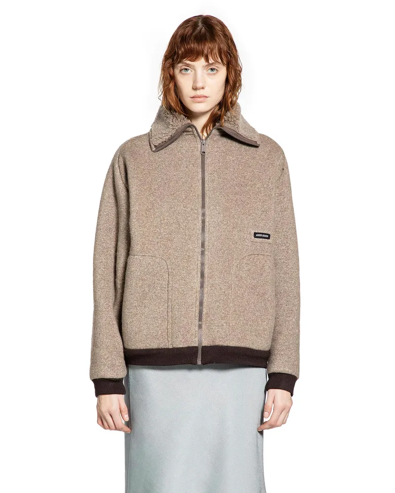 Miu Miu Cotton Fleece Blouson Jacket Beige
