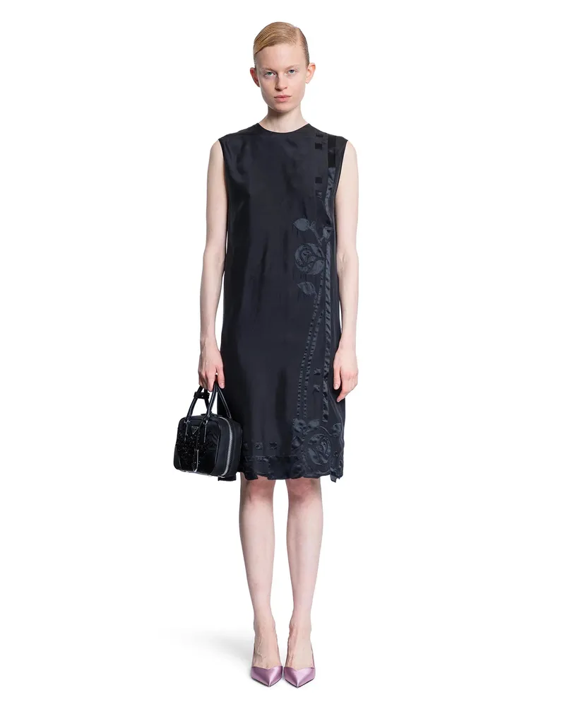 Prada Vestito Ricamato Habotai Black