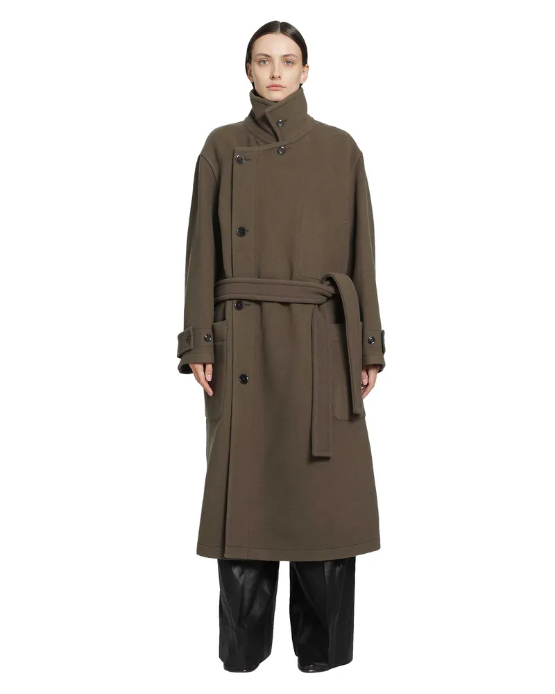 Christophe Lemaire Double Wool Wrap Coat Green