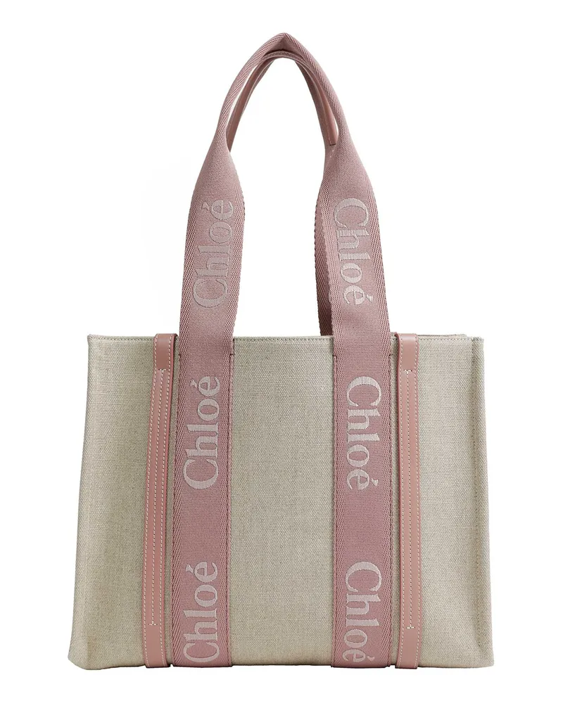 Chloé Woody Tote Bag in Linen Beige