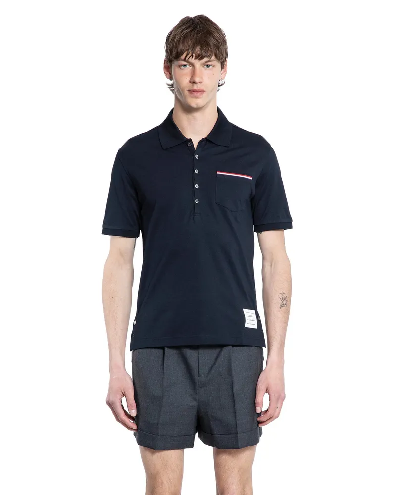 Thom Browne Fine Mercerized Piqué Polo Shirt Blue