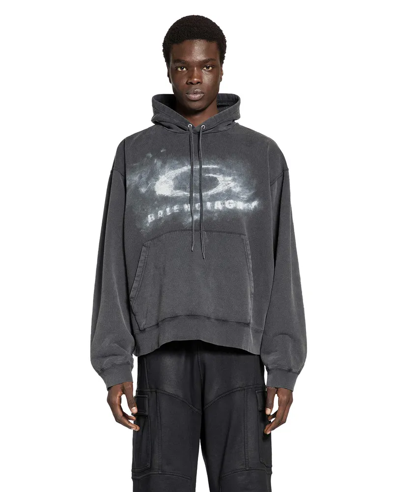 Balenciaga Washed Crayon Loop Oversized Hoodie Black