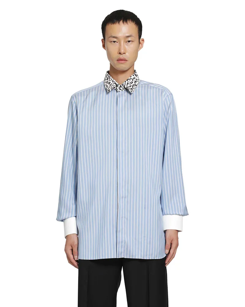 Tom Ford Silk Stripe Contrast Classic Shirt Blue