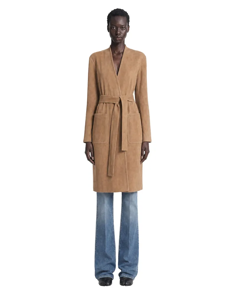 Max Mara Suede Duster Coat Brown
