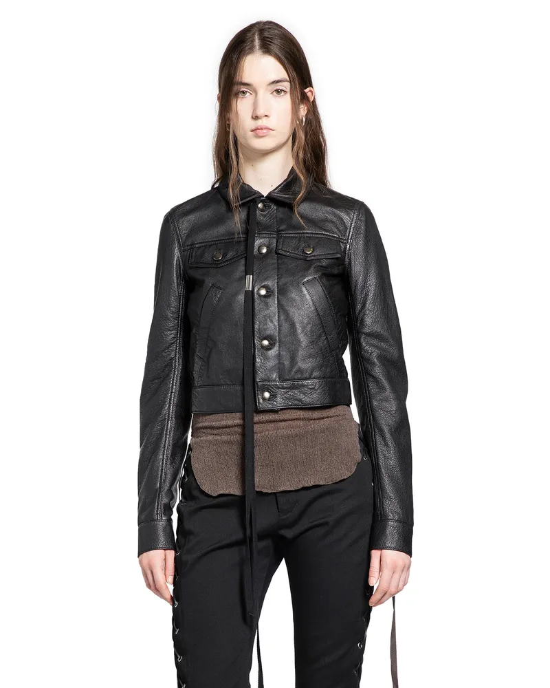 Ann Demeulemeester Ilmi Satin Structured Leather Jacket Black