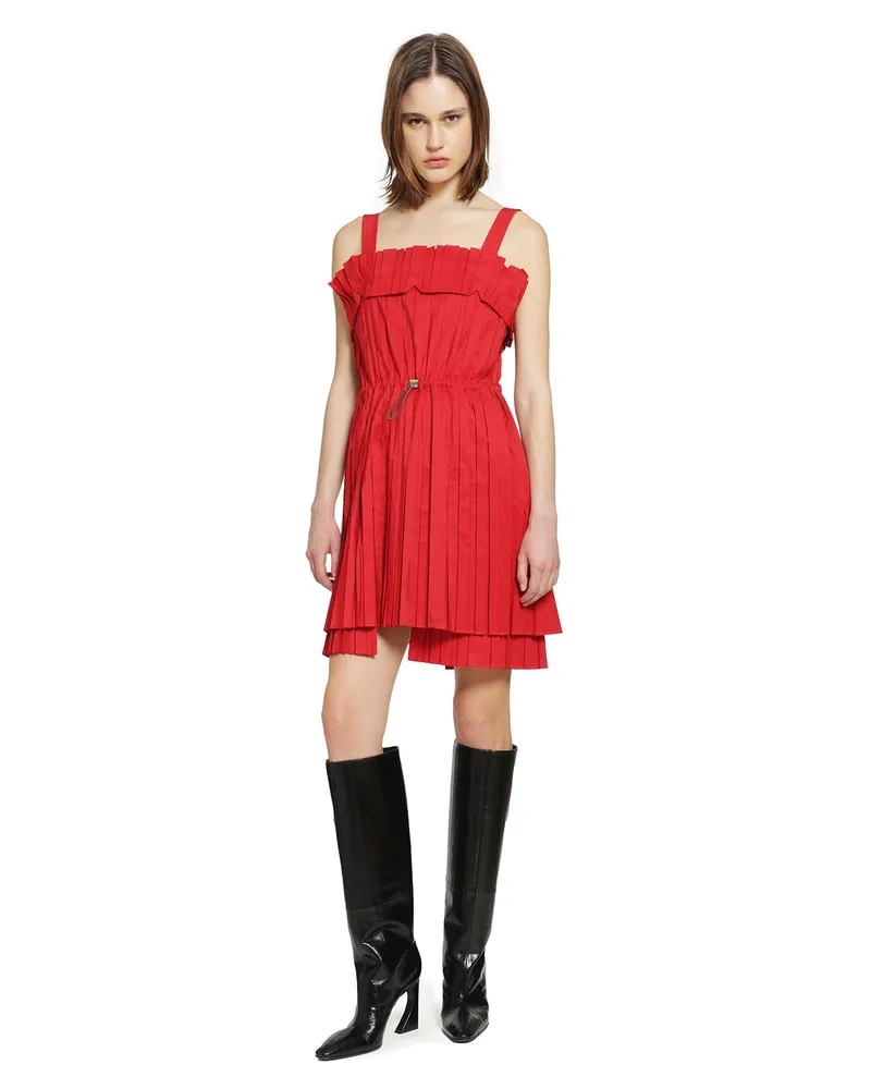 Fendi Pleated Faille Mini Dress Red