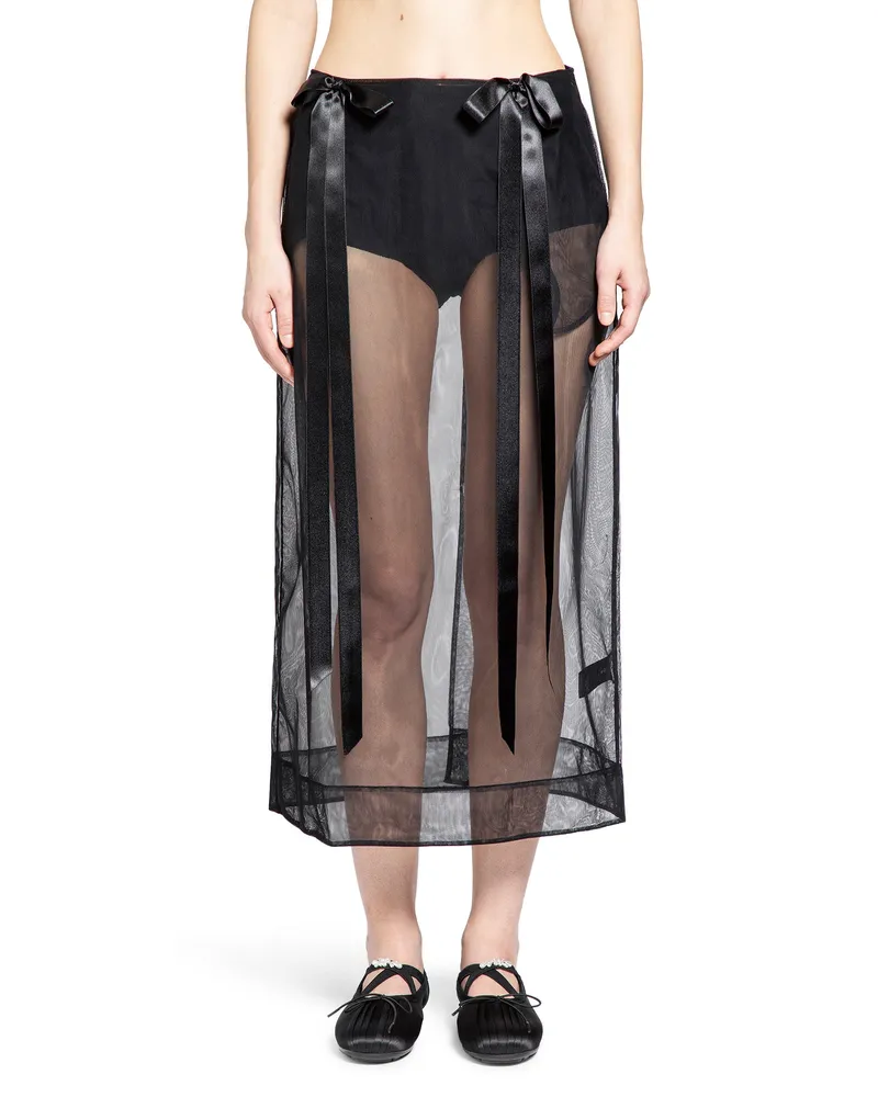 Simone Rocha Sheer Bow Ribbon Pencil Skirt Black