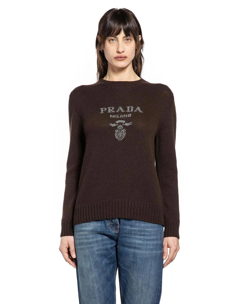 Prada Cashmere Wool Logo Sweater Brown