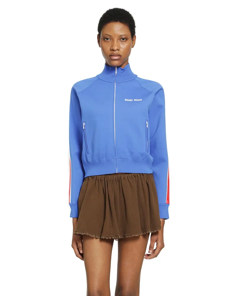 Miu Miu Tehcnical Yarn Zipper Sweatshirt Blue