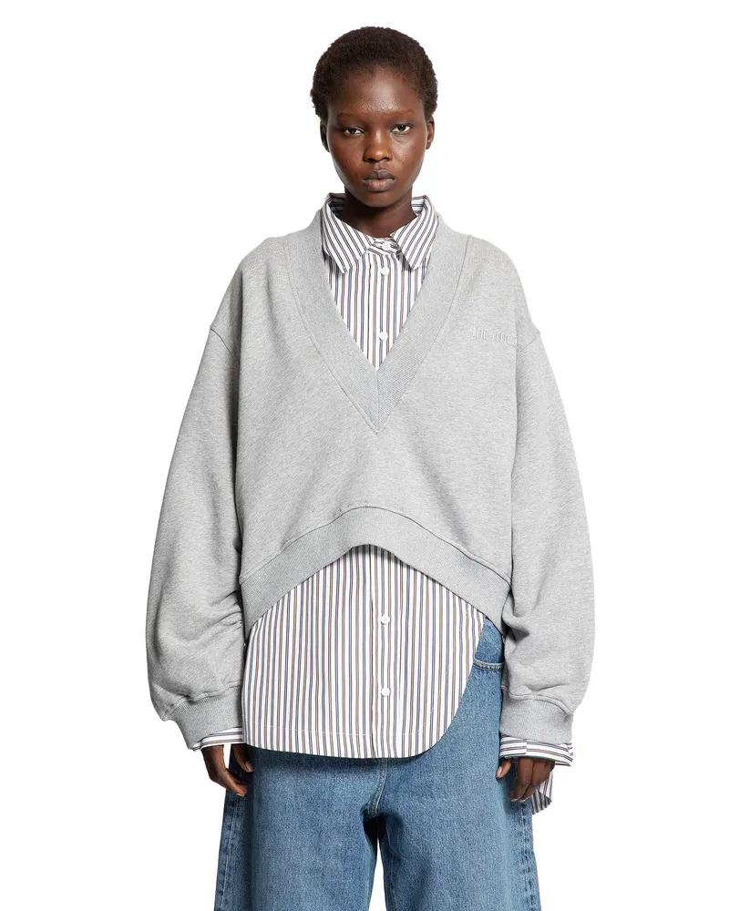 ATTICO Oversize V-Neck Sweatshirt Grey
