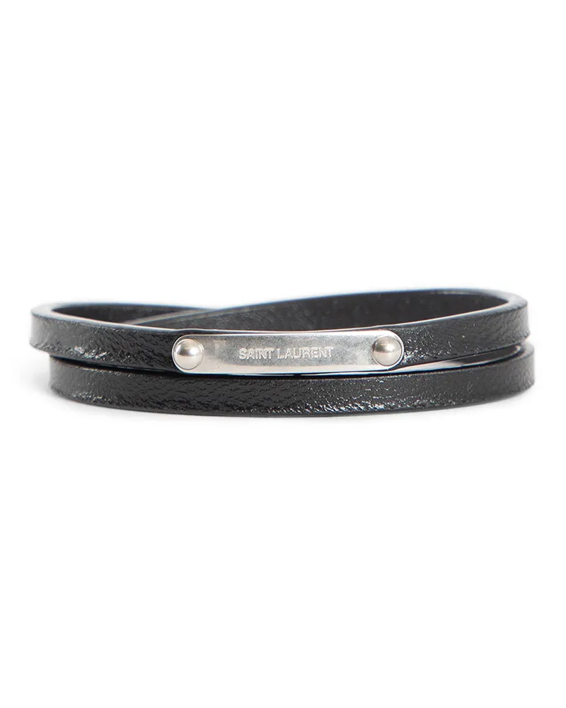 Saint Laurent Targhetta Multi Braccialetto in Pelle Black
