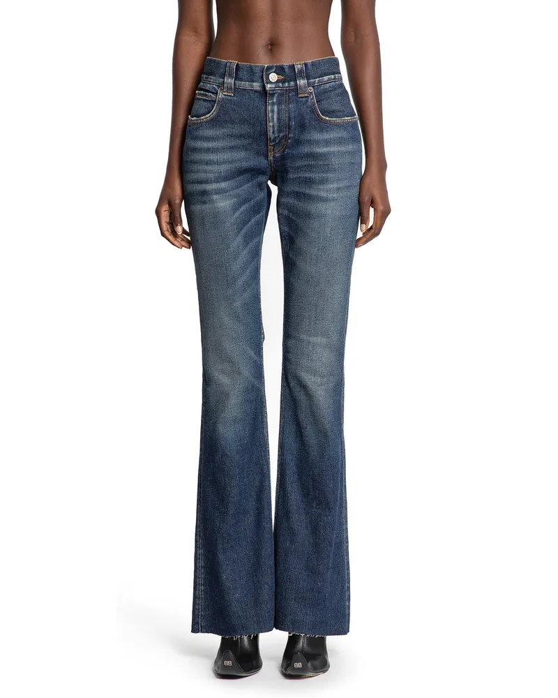 Balenciaga Slim Fit Bootcut Pants in Cotton Denim Blue