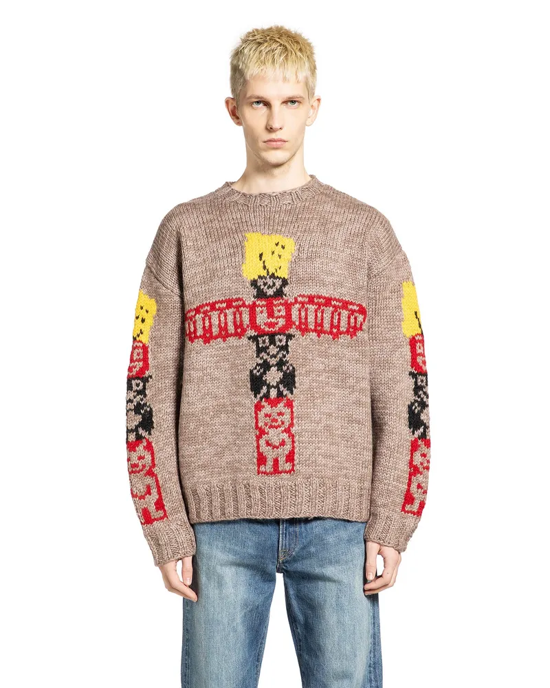 KAPITAL Hans Knit Peckish Totem Pole Cowichan Sweater Brown