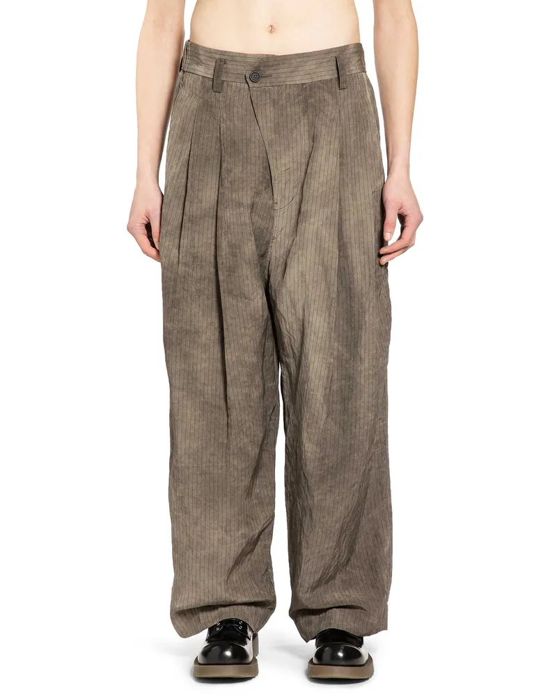 Ziggy Chen Drop Crotch Pleated Trousers Beige