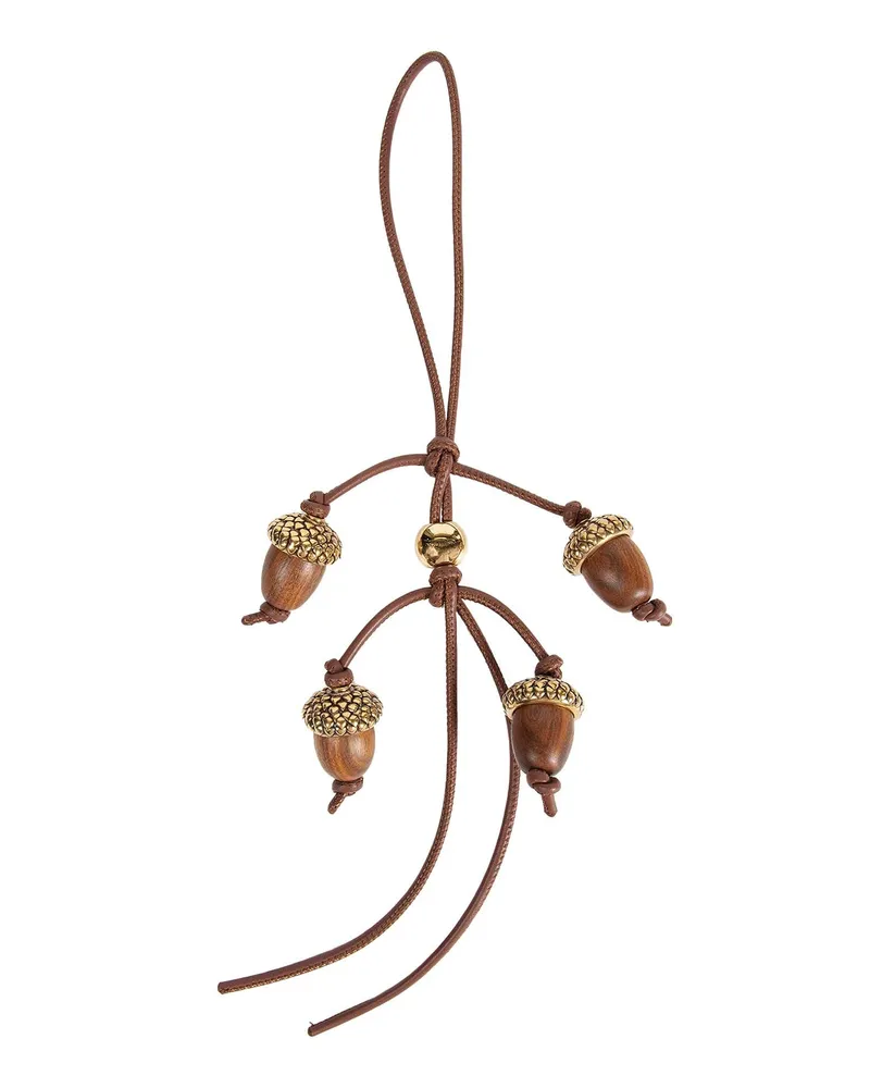 Loewe Acorn charm in wood and calfskin Brown