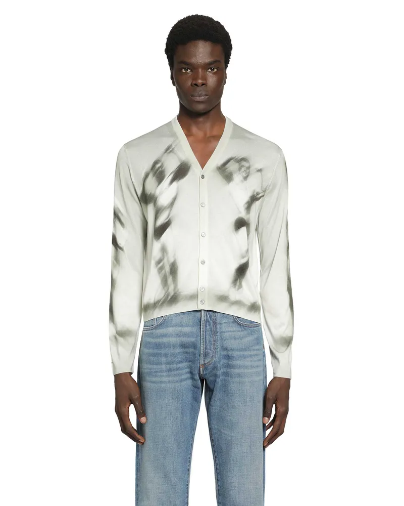 Versace Printed Silk-Knit Cardigan Grey
