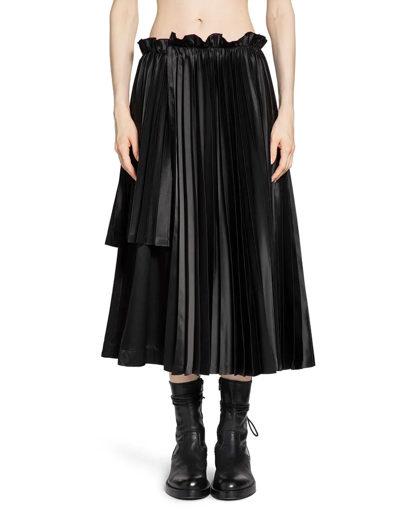 Noir Kei Ninomiya Pleated Asymmetric Midi Skirt Black