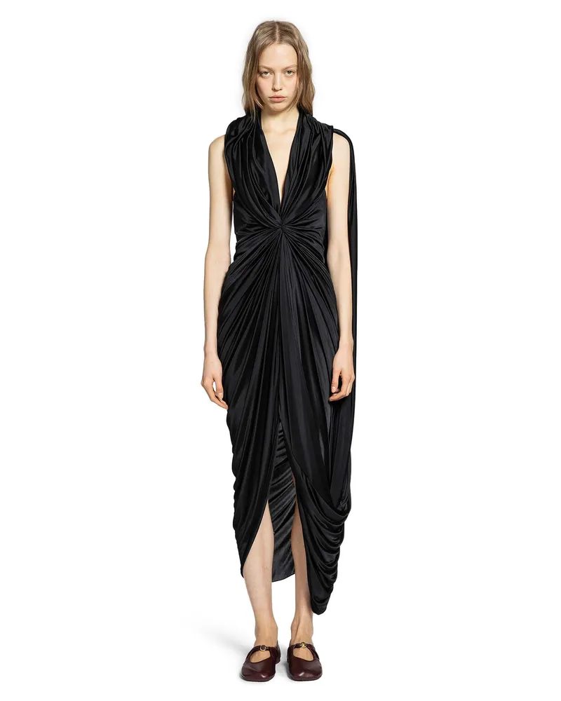 Loewe Gathered Dress in Satin Black