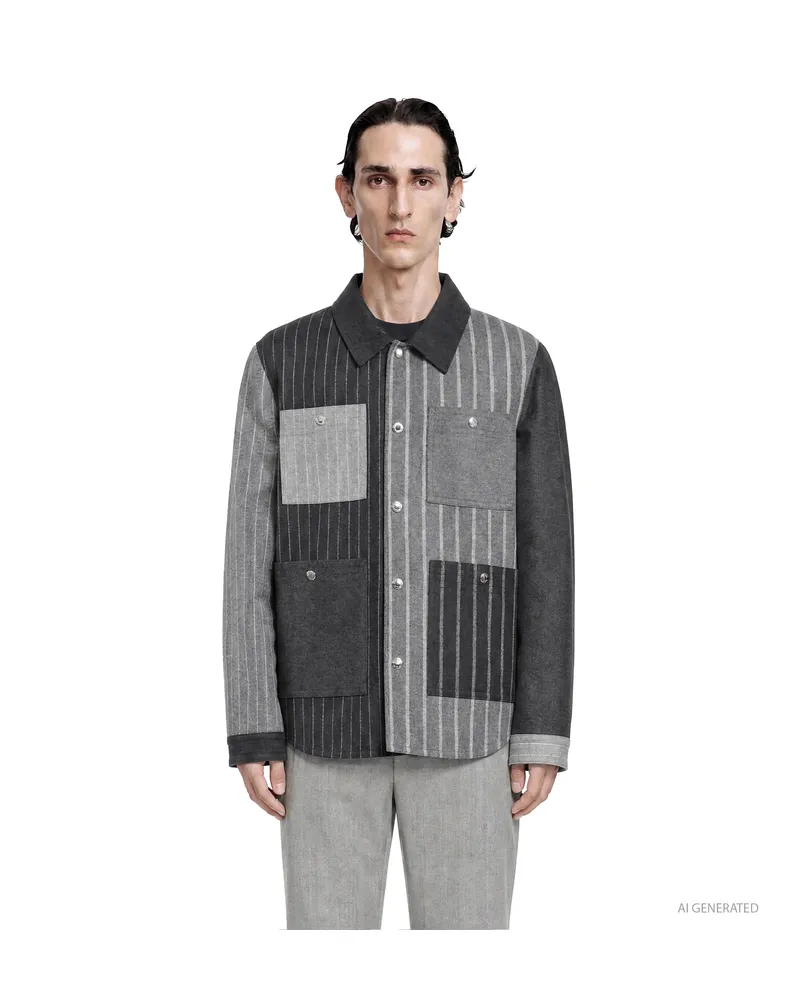 Thom Browne Flannel Funmix Banker Stripe Jacket Grey