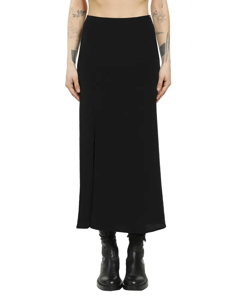 Yohji Yamamoto Crepe de Chine Diagonal Cutting Long Skirt Black