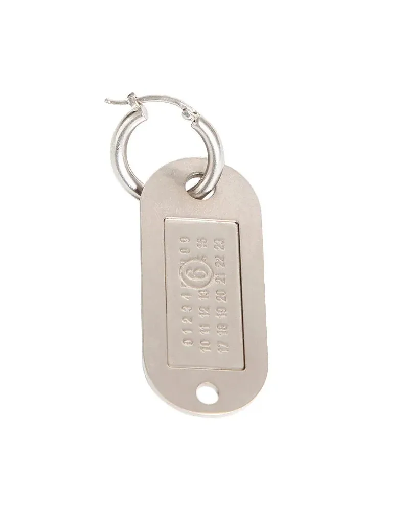 Maison Margiela Orecchini con chiave numerica e targhetta con nome Silver