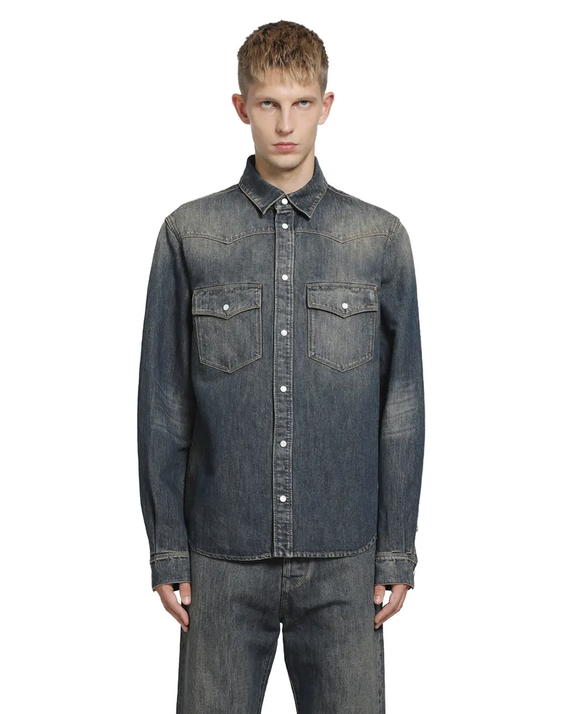 Fendi Washed Denim Shirt Blue
