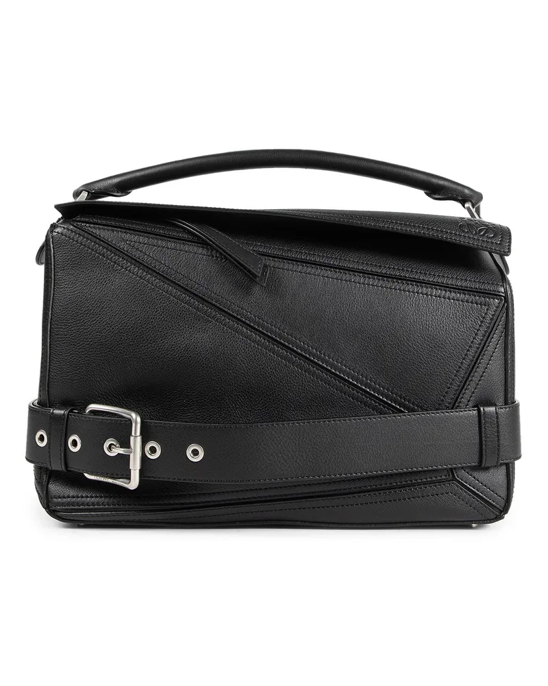 Loewe Large Puzzle Biker Bag in Shiny Calfskin Black