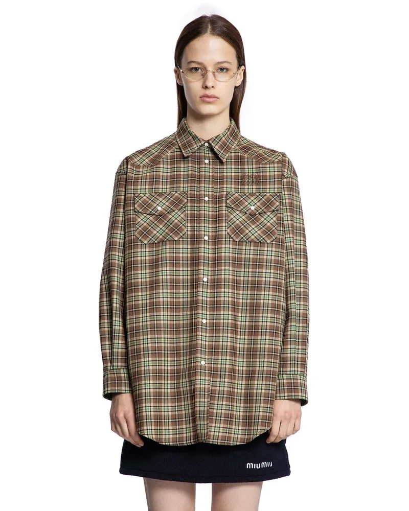 Miu Miu Check Wool Shirt Brown