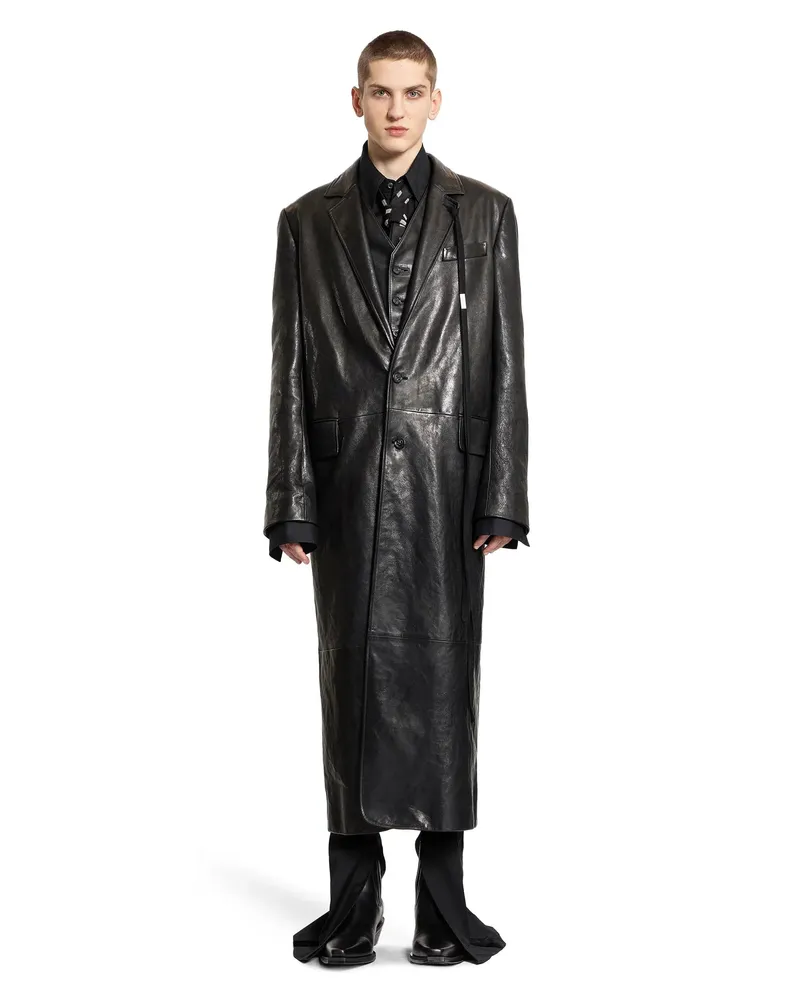 Ann Demeulemeester Hakan Tailored Coat in Vintage Lux Grained Leather Black