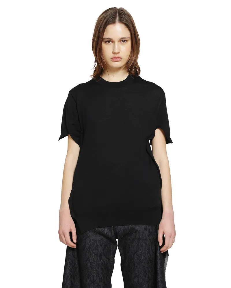 Junya Watanabe Short Sleeve Wool Sweater with Splits Black