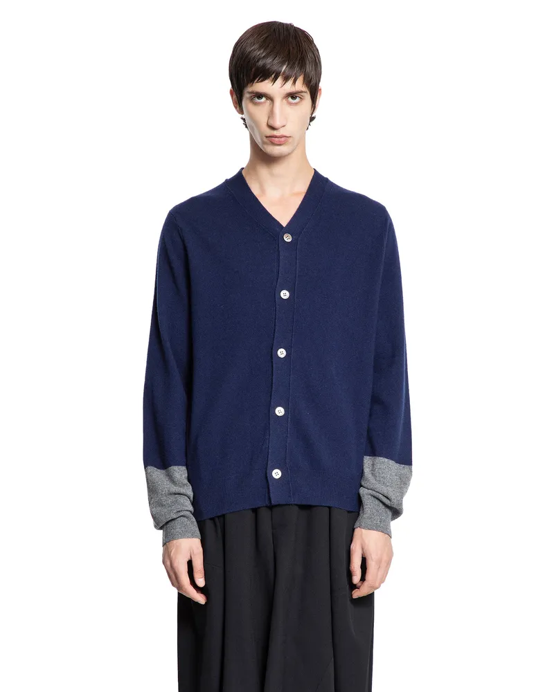 Comme des Garçons Two-Tone Lambswool Cardigan Blue