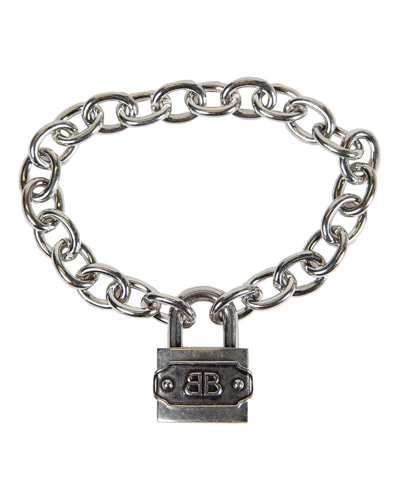 Balenciaga BB Padlock Bracelet Silver