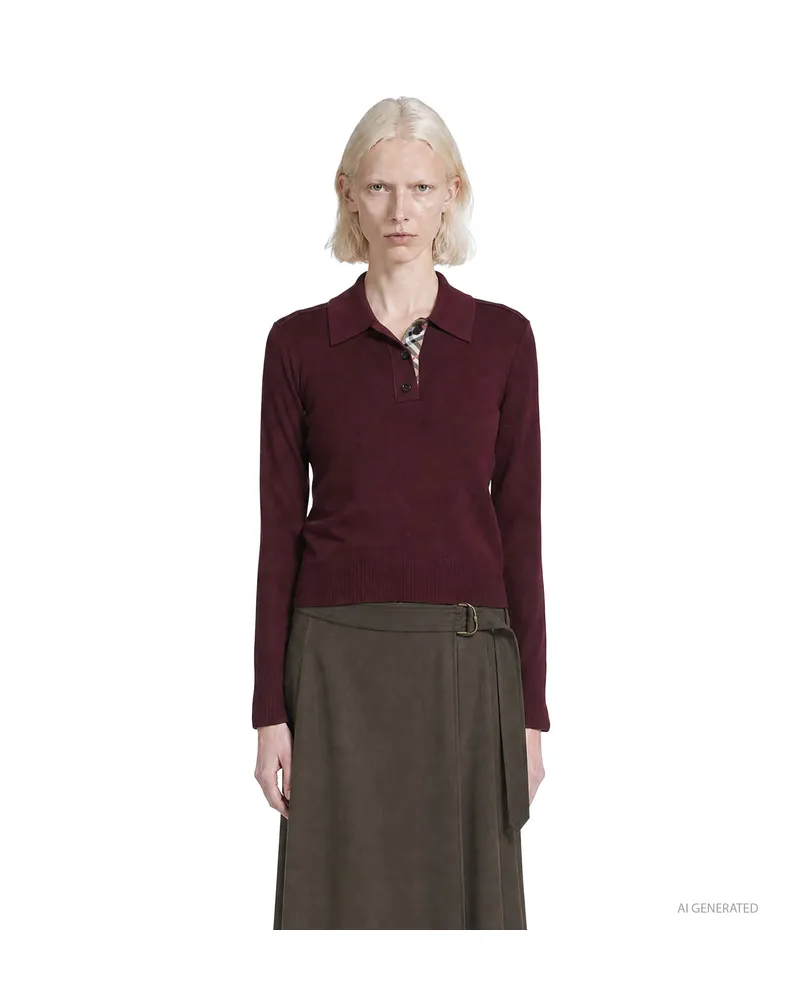 Burberry Long Sleeve Wool Polo Shirt Purple