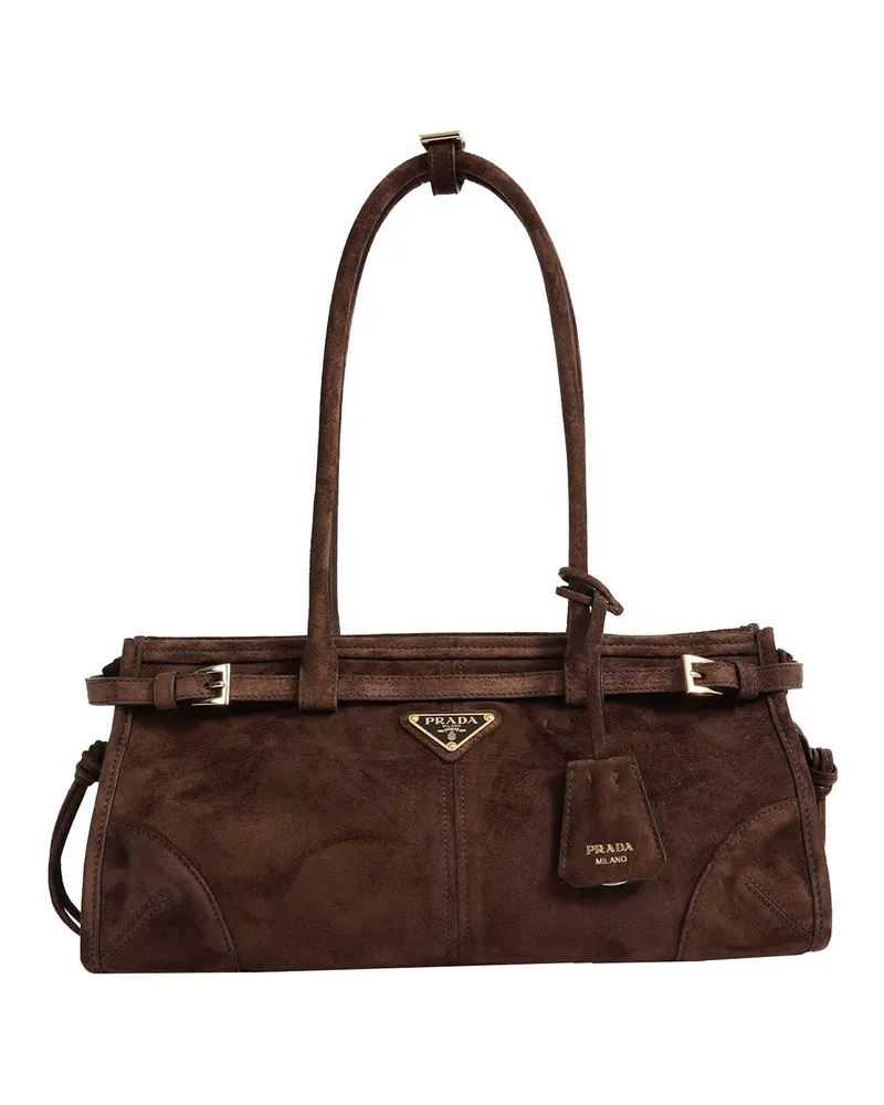 Prada Bonnie Medium Suede Bag Brown
