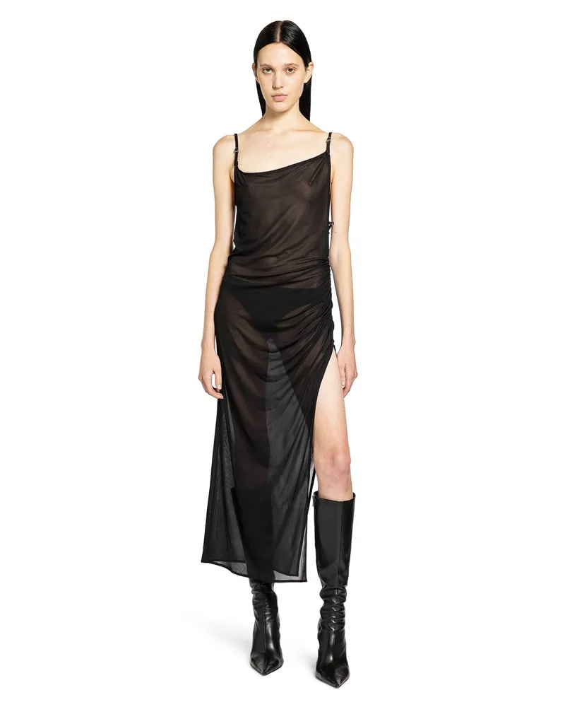 Thierry Mugler Asymmetrical Buckled Strap Dress Black