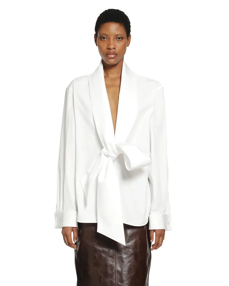 Saint Laurent Lavallière Shirt in Cotton Poplin White