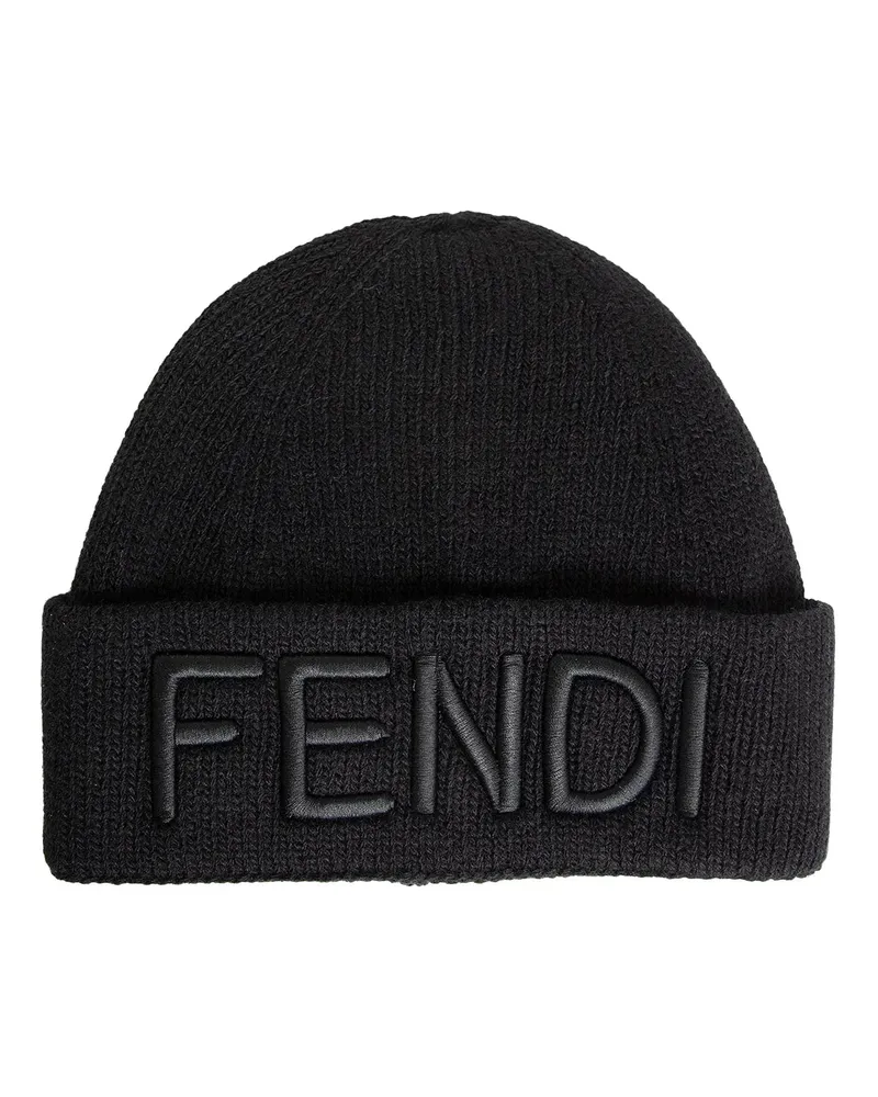 Fendi Berretto con Logo in Lana Black