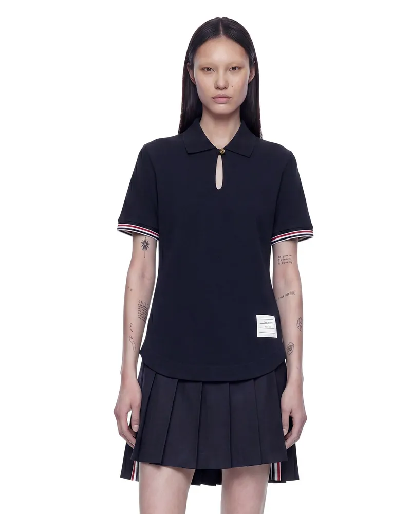 Thom Browne Keyhole Polo Shirt Blue