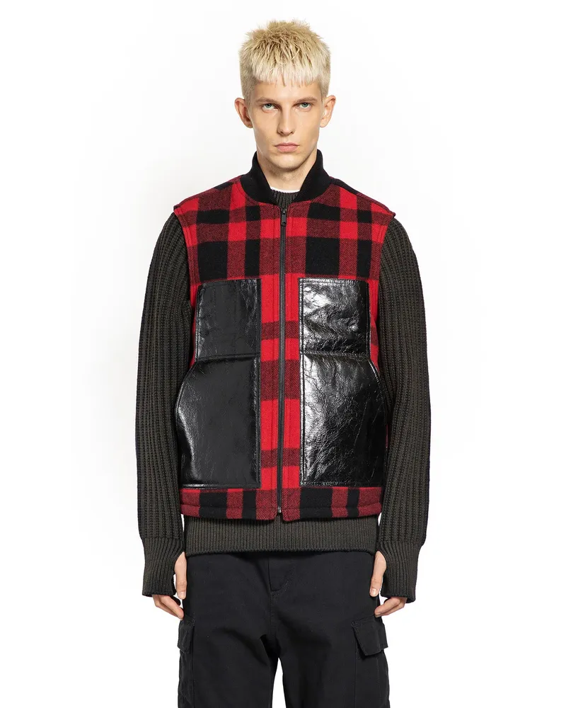 Junya Watanabe Check Wool Bomber Vest Red