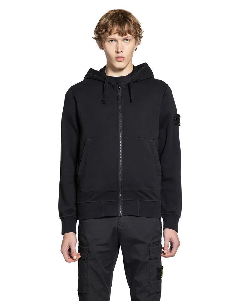Stone Island 6100061 Cotton Fleece Hooded Zip Sweatshirt Black