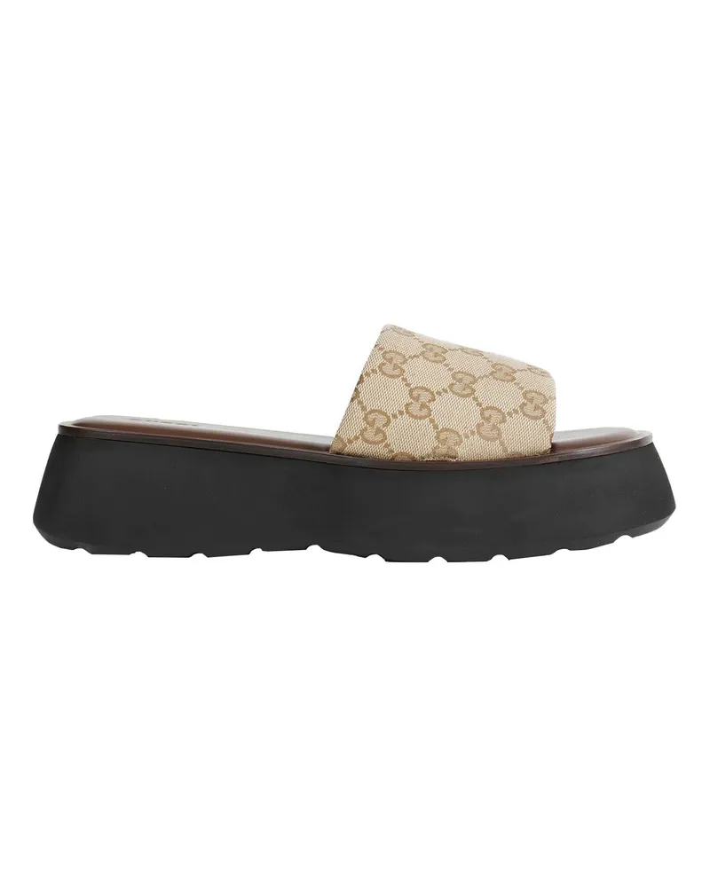 Gucci GG Canvas Flatform Slide Sandals Beige