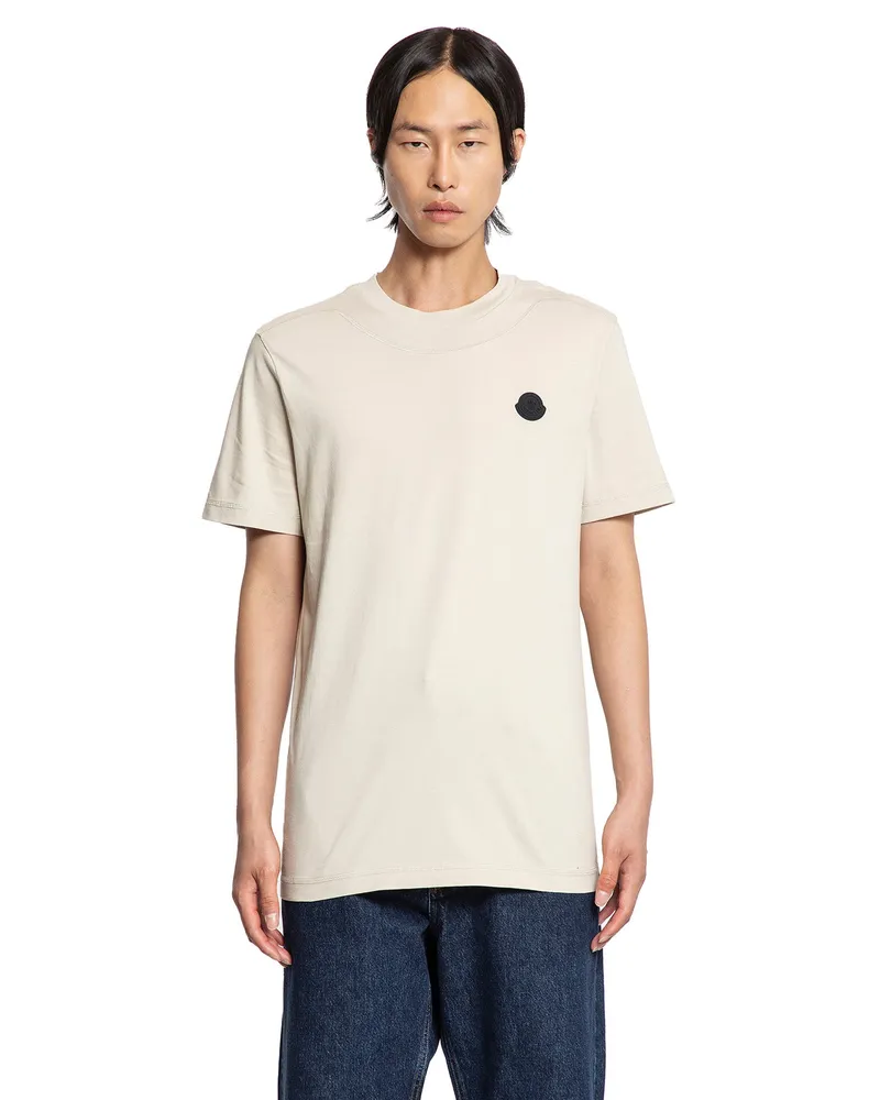Moncler Logo Patch Cotton T-Shirt Beige