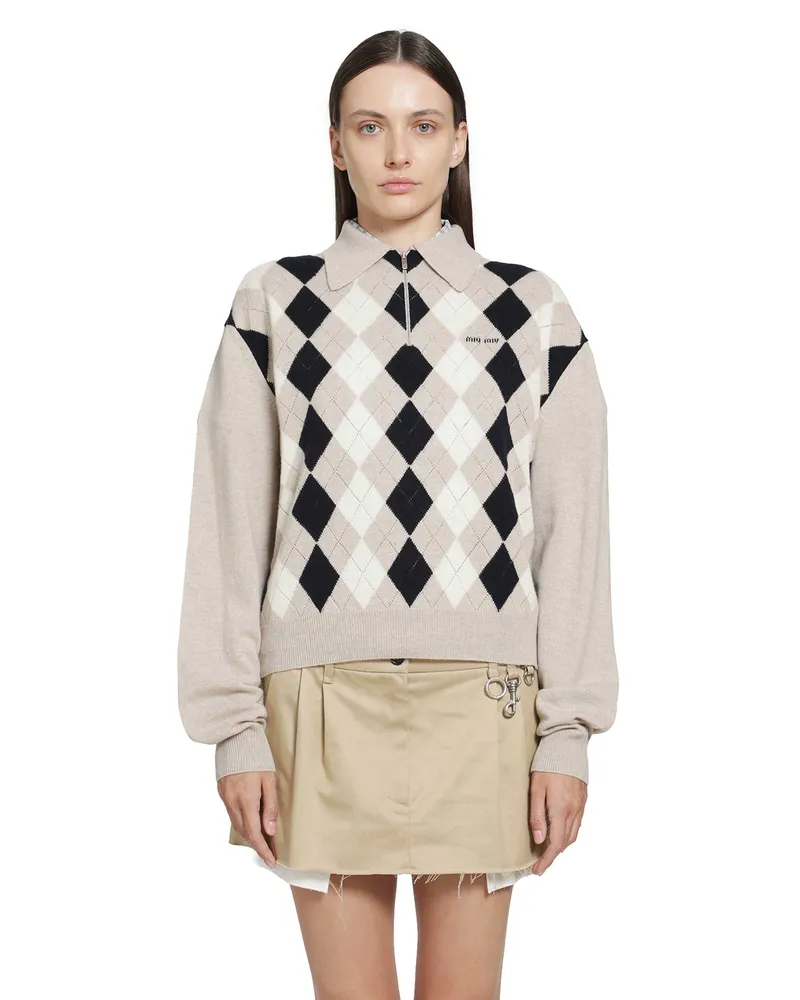 Miu Miu Cashmere Polo Sweater Beige