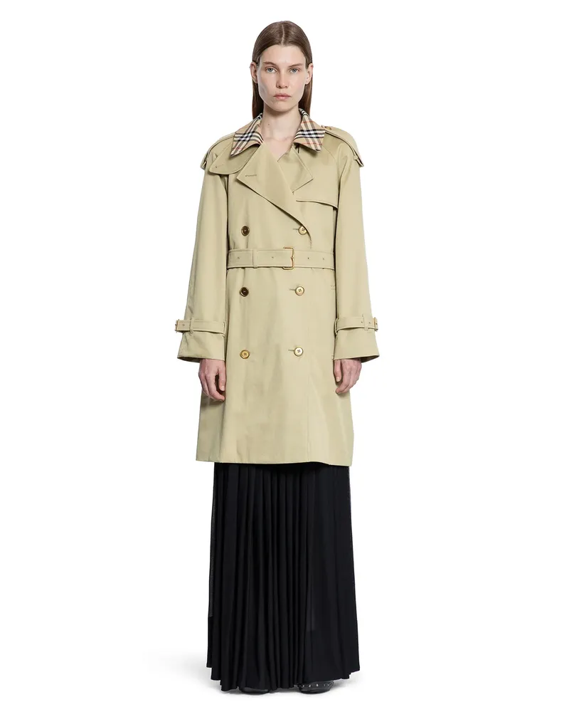 Burberry Mid-length Check Collar Castleford Trench Coat Beige