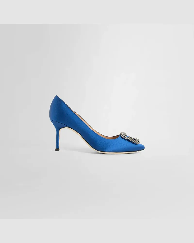 Manolo Blahnik Hangisi 70 Satin Jewel Buckle Pumps Blue